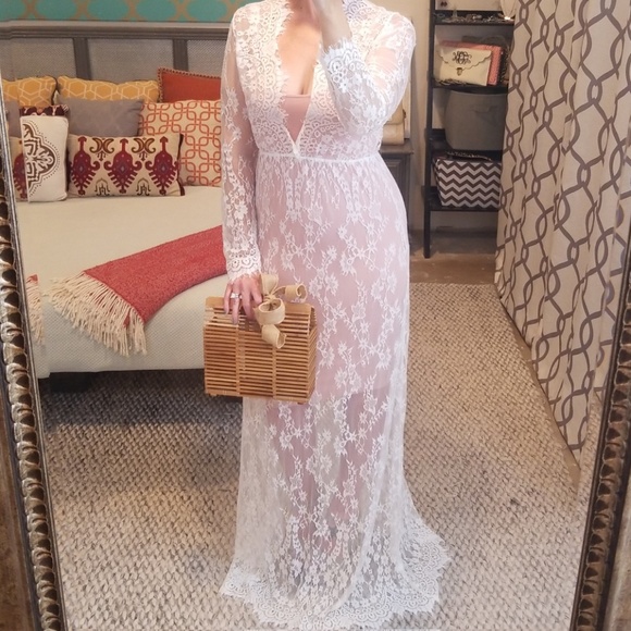 Leah Maria Couture Dresses & Skirts - Leah Maria Couture White Lace Column Maxi Dress